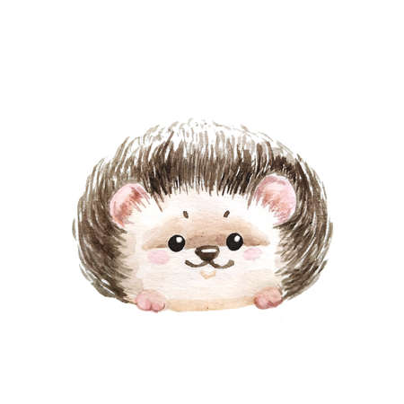 Set of hedgehogs. Natural background with cute watercolor cartoon character. - Illustrationの写真素材