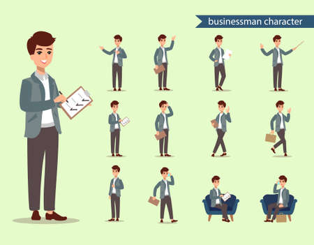 Animate character. Male personage constructor. Different man postures. Vector set personage.のイラスト素材