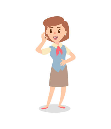 Animate sales person character. Female personage constructor. Different woman postures. Vector set personage.のイラスト素材