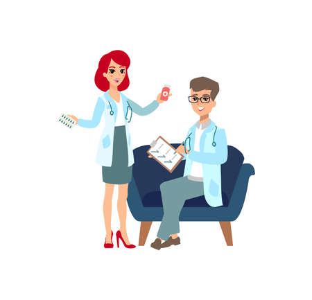 Funny character design. Cartoon illustration. Healthcare concept creator. Female medic personage.のイラスト素材