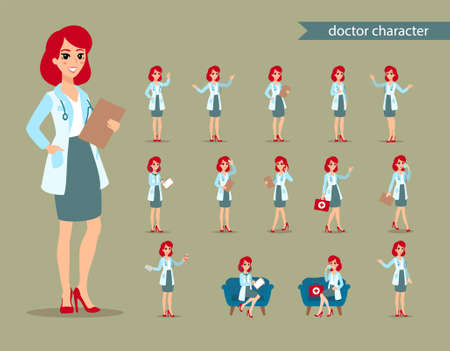 Funny character design. Cartoon illustration. Healthcare concept creator. Female medic personage.のイラスト素材