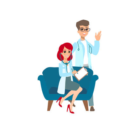 Funny character design. Cartoon illustration. Healthcare concept creator. Female medic personage.のイラスト素材