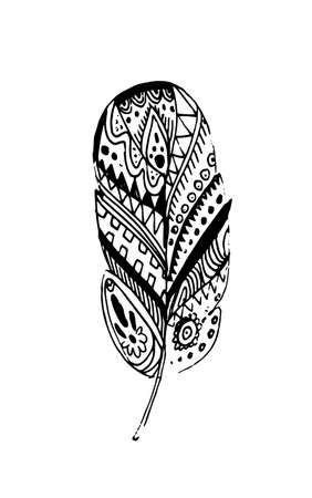 vector feathers in boho style. Isolated on white background.のイラスト素材