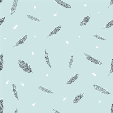Seamless pattern with ethnic feathers. Tribal Feathers Vintage Pattern. Hand Drawn Doodles.のイラスト素材