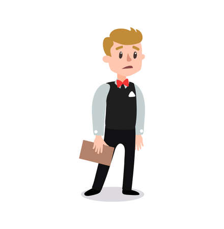 waiter wearing the uniform holding a dish of chicken cartoon character. Set of fun flat cartoon person.のイラスト素材