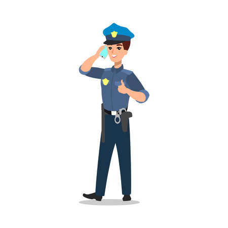 Policeman character set. Full length officer, different views, emotions, gestures, professional tools and attributes.のイラスト素材