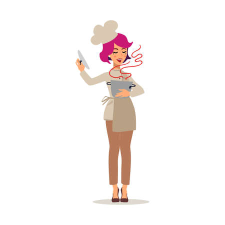 Cook female character vector design. Animate personage. Set of fun cartoon person.のイラスト素材