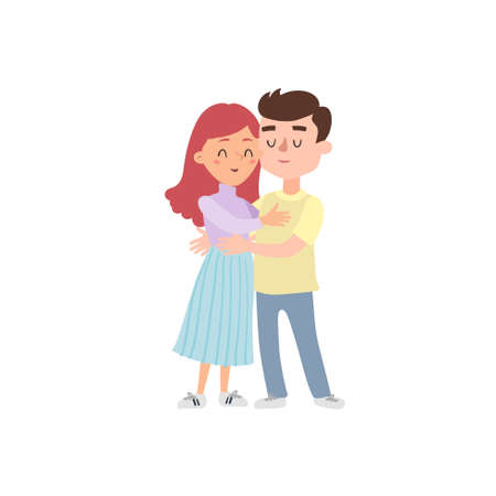 Couple of young people. Man and woman hold hands. Vector illustration in a flat style. Set of characters. - Vectorのイラスト素材
