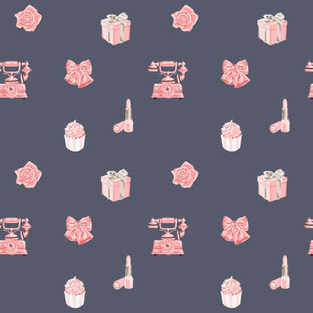 Seamless vector pattern with romantic objects in rose gold color.のイラスト素材