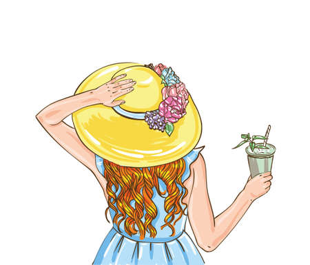 Horse racing competition. Vector illustration. Derby. Woman with cocktailのイラスト素材