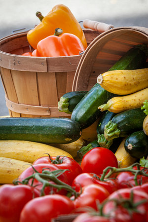Fresh vegetables and fruit for sale at a Farmers Market.の写真素材