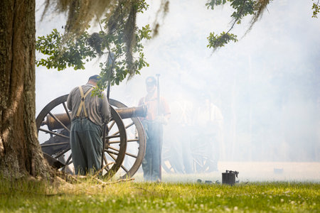 Civil war reenactment at Port Hudson in Louisiana.のeditorial素材