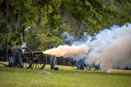 Civil war reenactment at Port Hudson in Louisiana.のeditorial素材