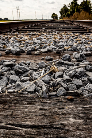 Low angle of railroad tracks.の写真素材