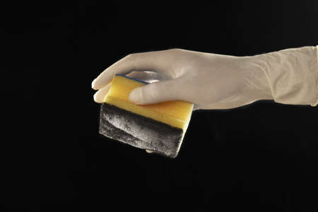 still life of a scourer and a latex gloveの写真素材
