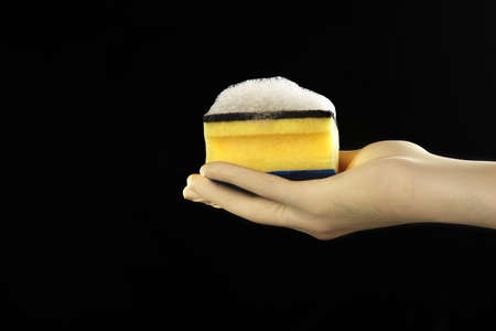 still life of a scourer and a latex glove