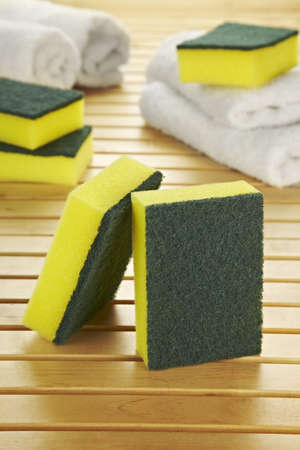 dish soap, sponges and towelsの写真素材