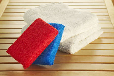 sponges and towelsの写真素材