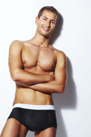 Strong handsome fitness sports man in underwearの写真素材