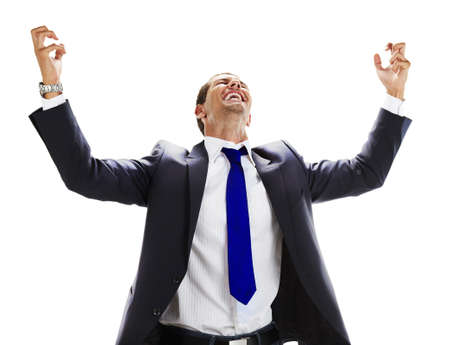 young man celebrating his successの写真素材