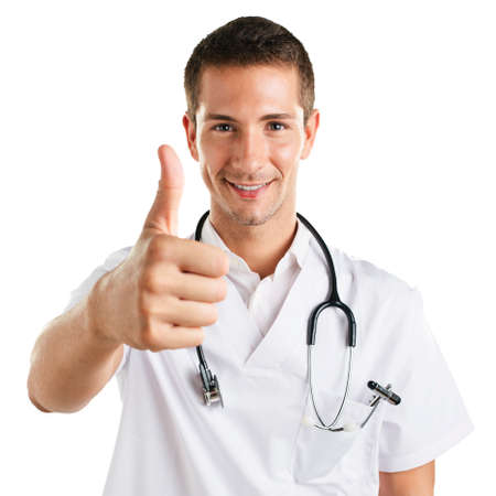 Portrait of smiling medical doctor isolated の写真素材