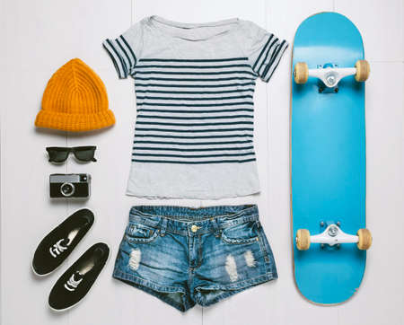Outfit of skater woman の写真素材