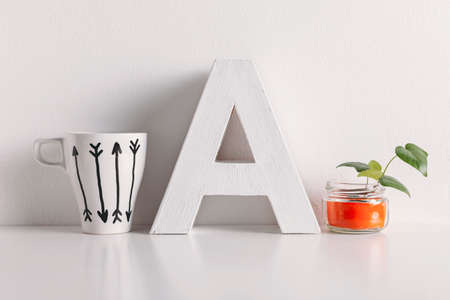 White coffee mug with arrows の写真素材