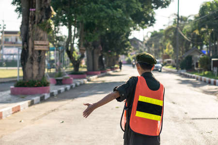 Thai military student do traffic controlの写真素材