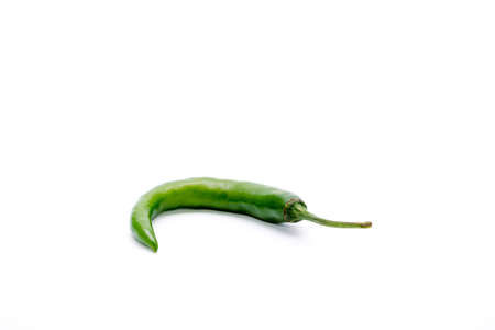 Green hot pepper on white backgroundの写真素材