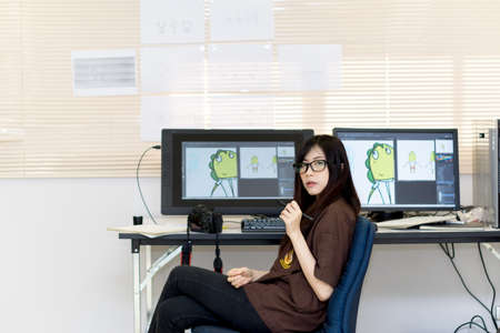 Asian girl in engineering workshop  uniform