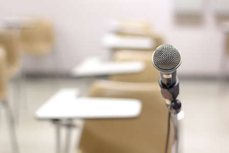 Close up of  microphone at lecture roomの写真素材