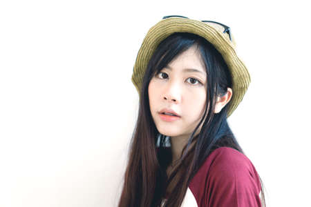 Portrait of charming Asian girl in film color styleの写真素材