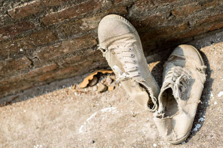 Old canvas Thai student shoesの写真素材