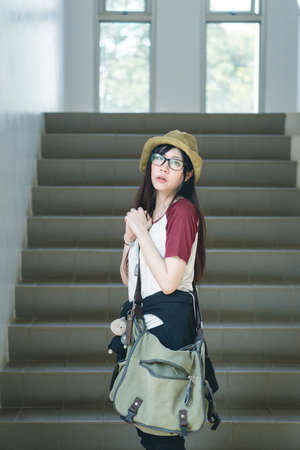 Portrait of charming Asian girl in film color styleの写真素材