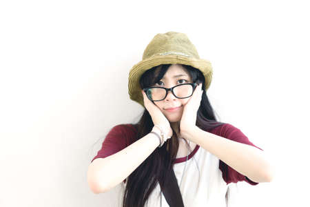 Portrait of charming Asian girl in film color styleの写真素材