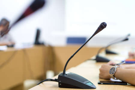 A conference microphone in meeting roomの写真素材