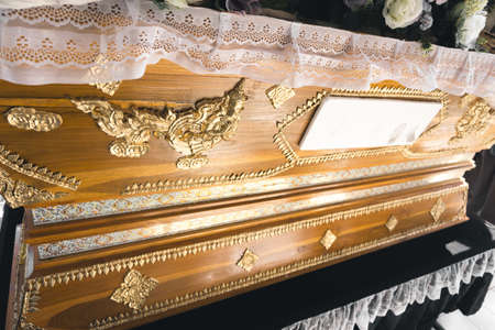 Thai Teak coffin for cremationの写真素材
