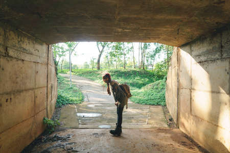 Charming Asian girl in the parkの写真素材