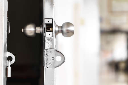 Door lock on rusty doorの写真素材