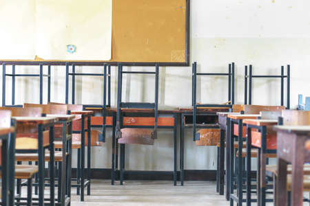 Wooden Thai school desk and chairs