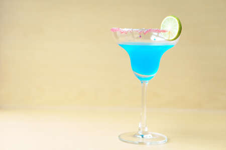 Blue margarita tequila cocktail with blue caracaoの写真素材