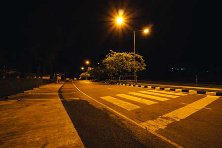Crosswalk in university at nightの写真素材