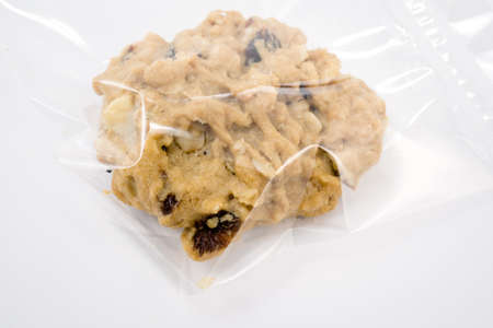 Raisin homemade  cookie in plastic wrapの写真素材