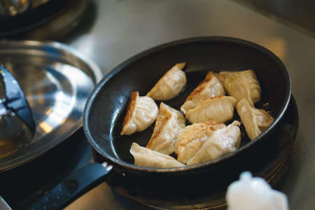 Gyoza ,Japanese Dumplings in frying panの写真素材