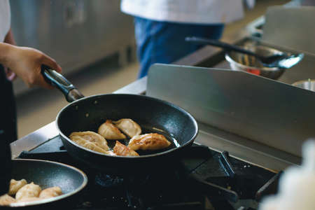 Gyoza ,Japanese Dumplings in frying panの写真素材