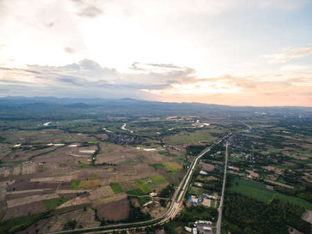 Aerial shot of village at countryside