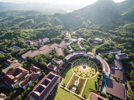 Aerial shot of most beautiful public university in Thailand, Mae Fah Luang Universityの写真素材