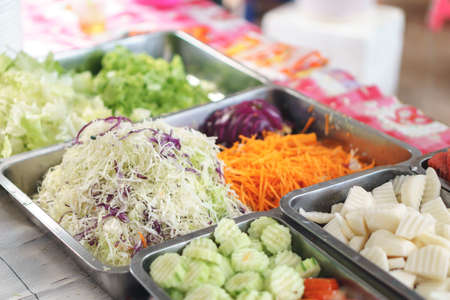 Fruit salad stall in walking street market in Thailandの写真素材