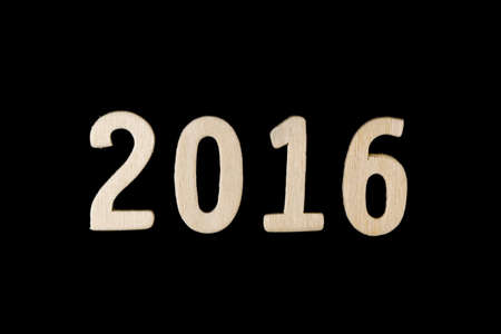 Happy New Year 2016 of real wooden letters for isolated on dark backgroundの写真素材