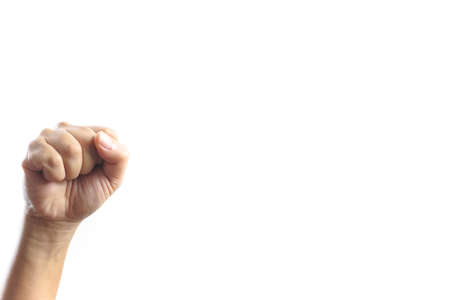 Man clenched fist on white backgroundの写真素材